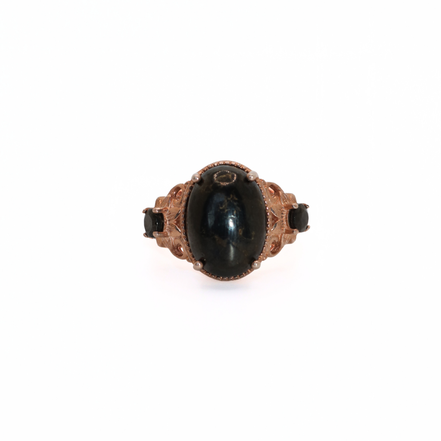 Vintage Copper Rose Gold Tone Black Stone Filigree Ring