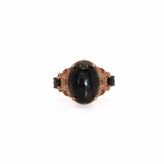 Vintage Copper Rose Gold Tone Black Stone Filigree Ring