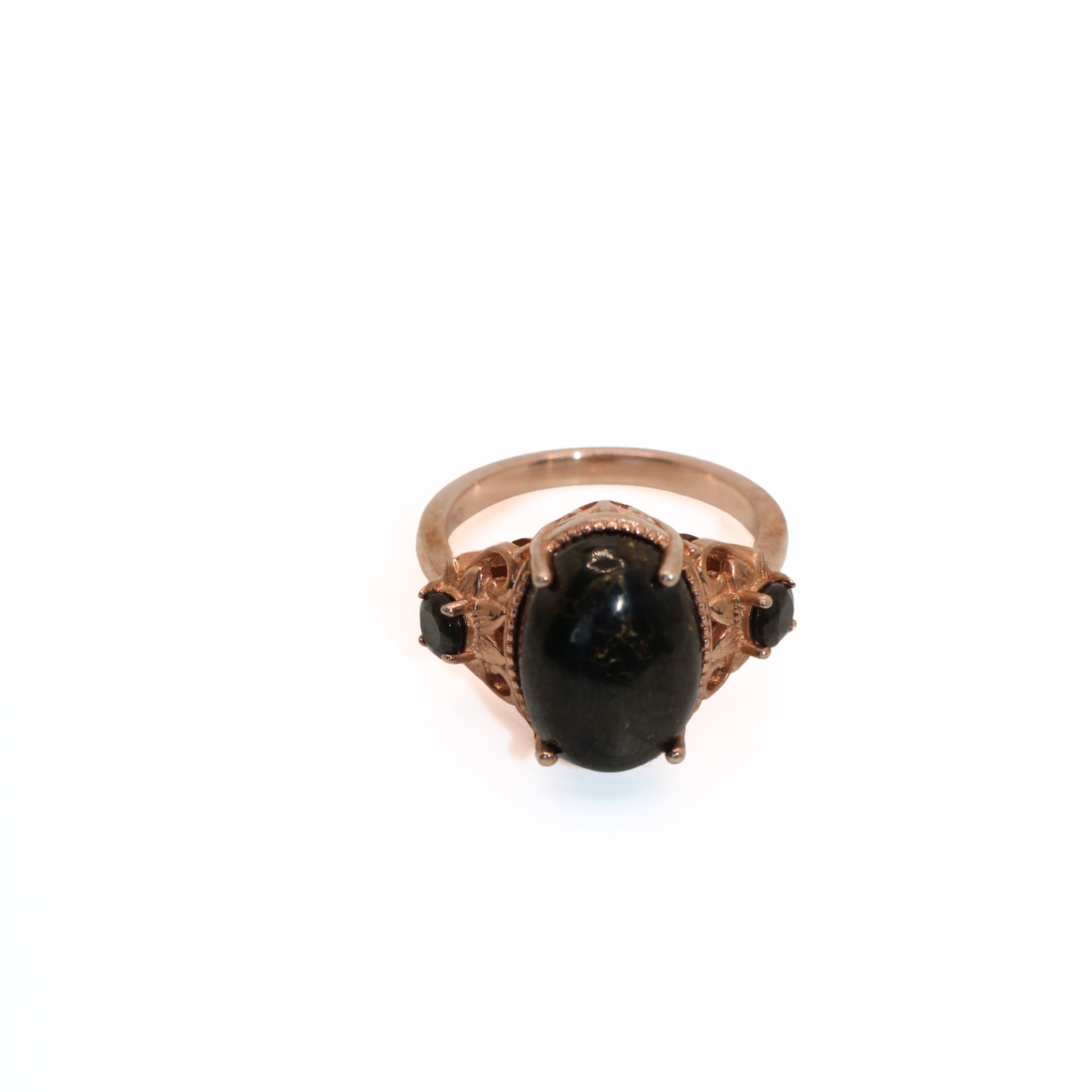Vintage Copper Rose Gold Tone Black Stone Filigree Ring