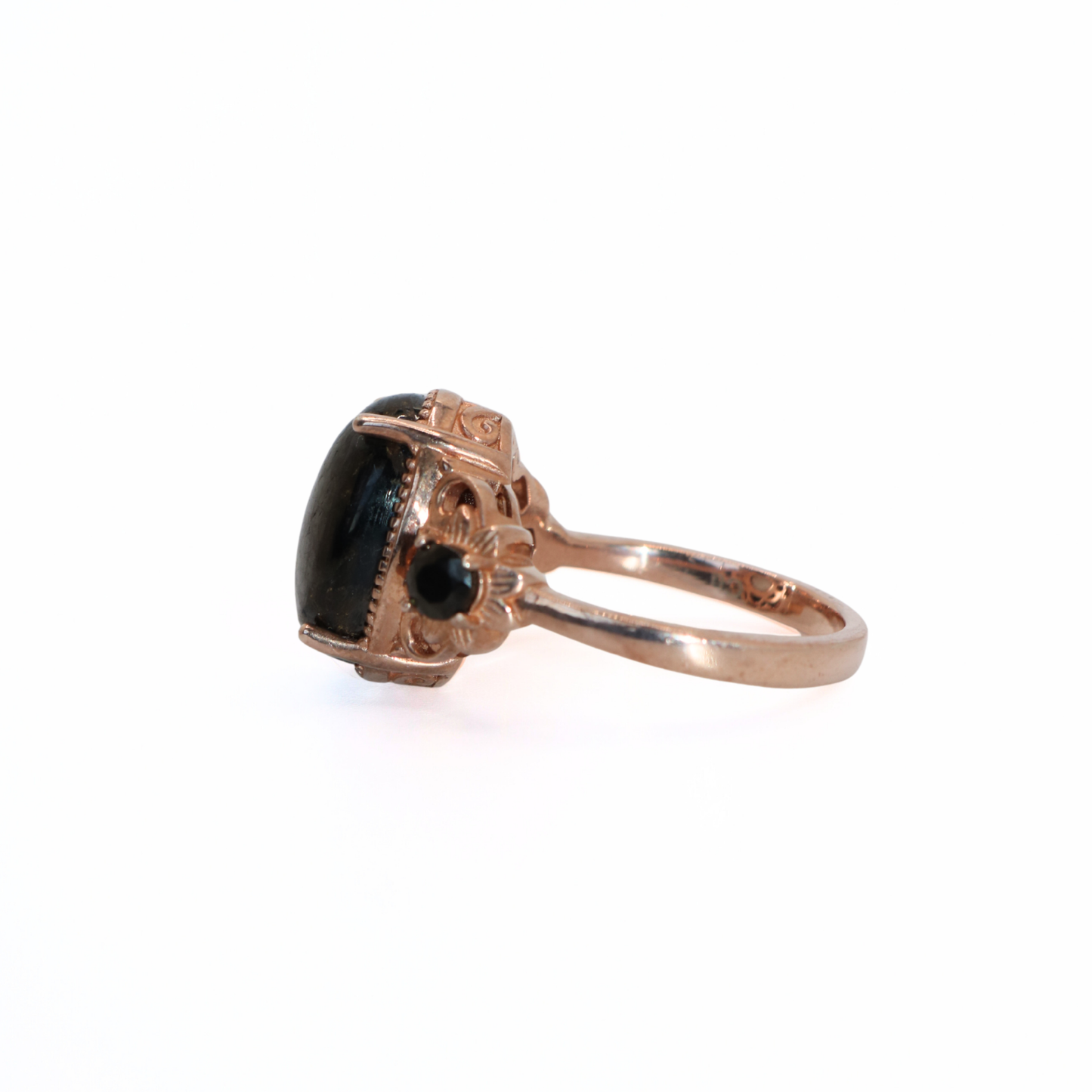 Vintage Copper Rose Gold Tone Black Stone Filigree Ring