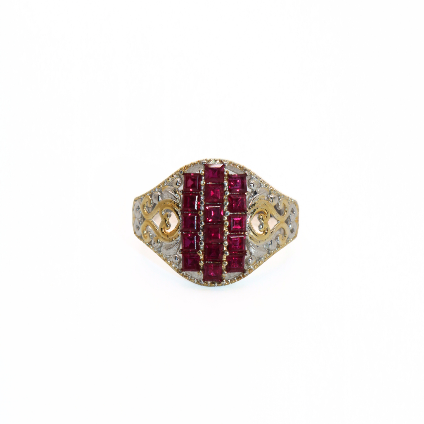 Vintage 316L Stainless Steel Pink Crystal Two-Tone Statement Ring