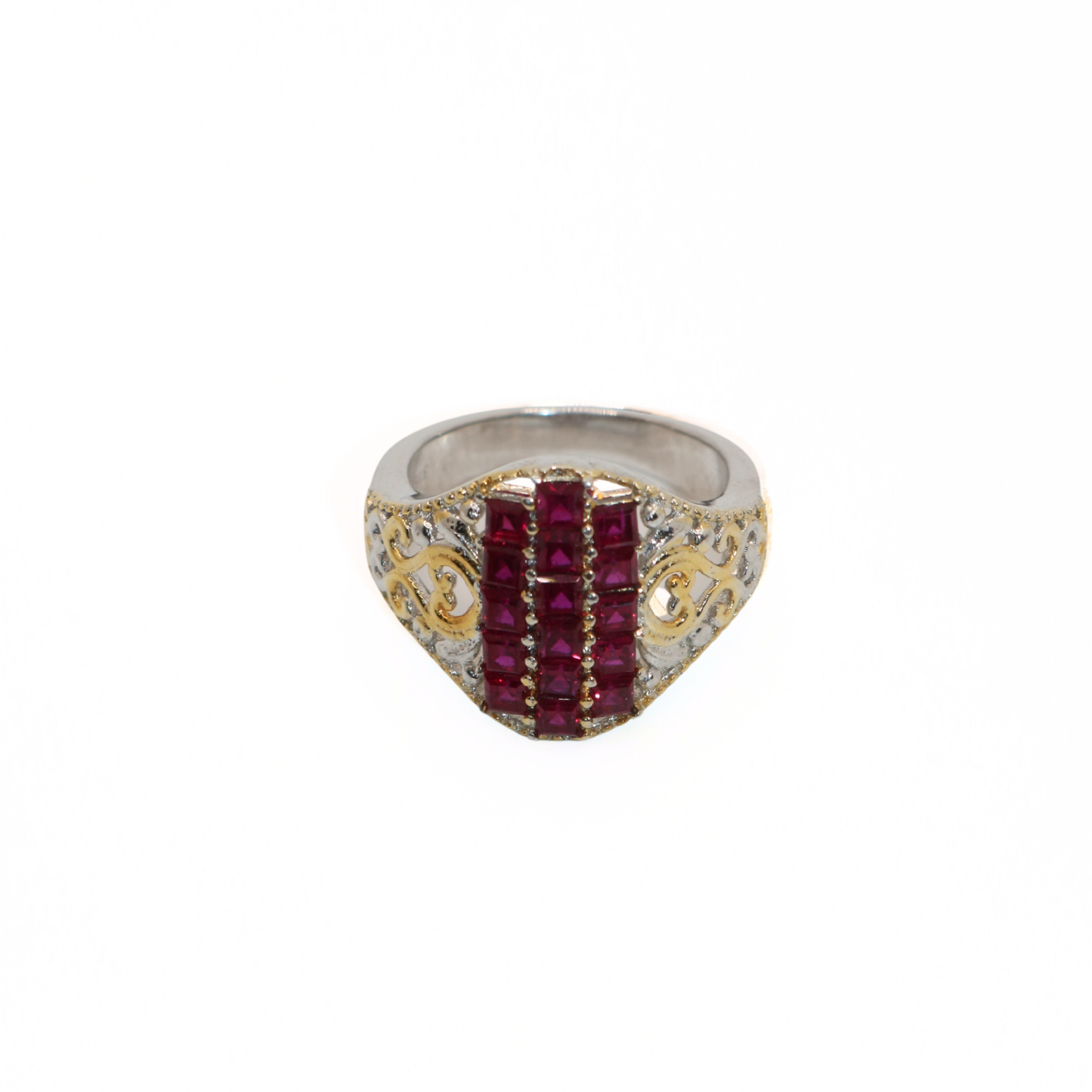 Vintage 316L Stainless Steel Pink Crystal Two-Tone Statement Ring