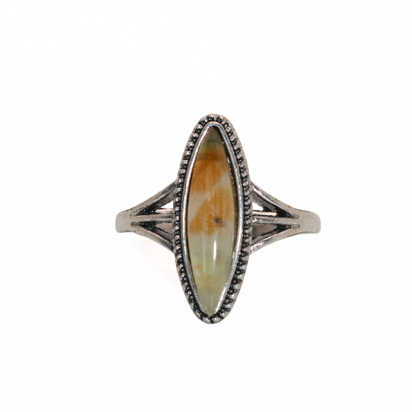 Vintage Silver Tone Marquise Jasper Style Stone Ring