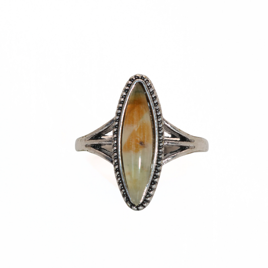 Vintage Silver Tone Marquise Jasper Style Stone Ring