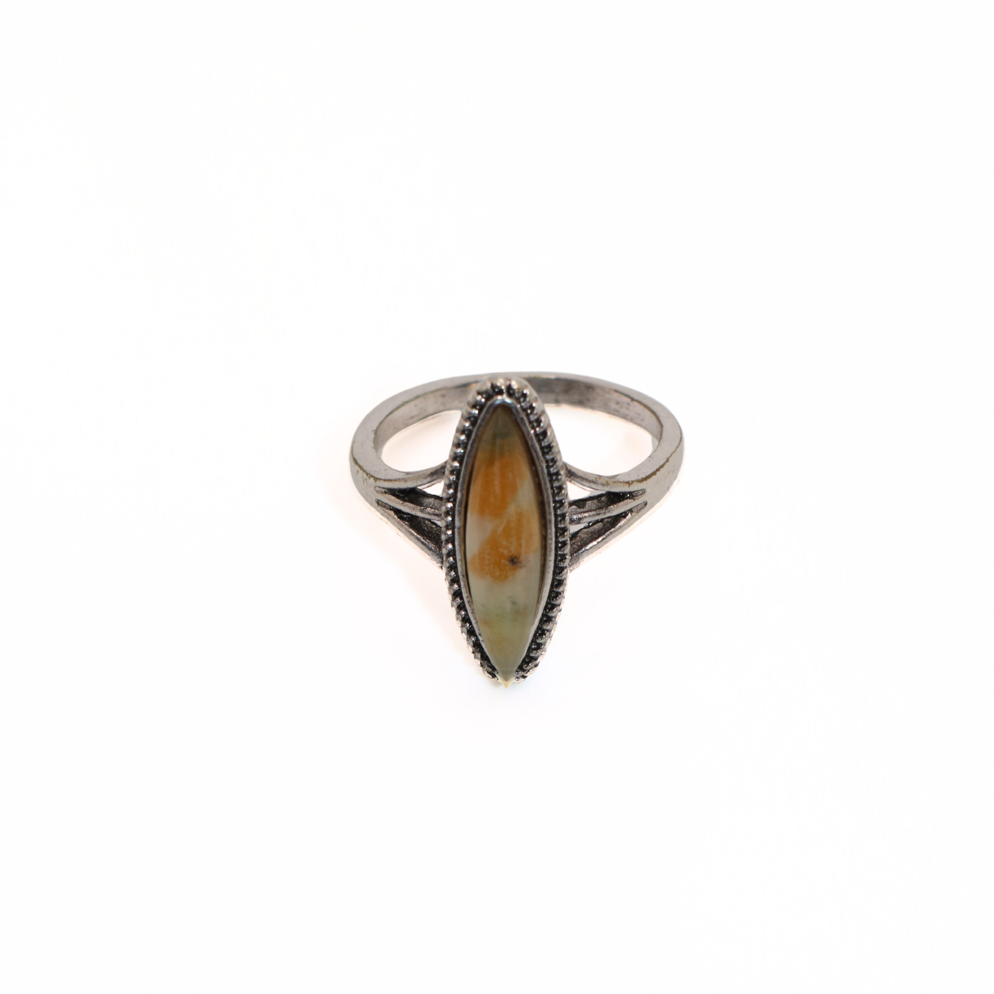 Vintage Silver Tone Marquise Jasper Style Stone Ring