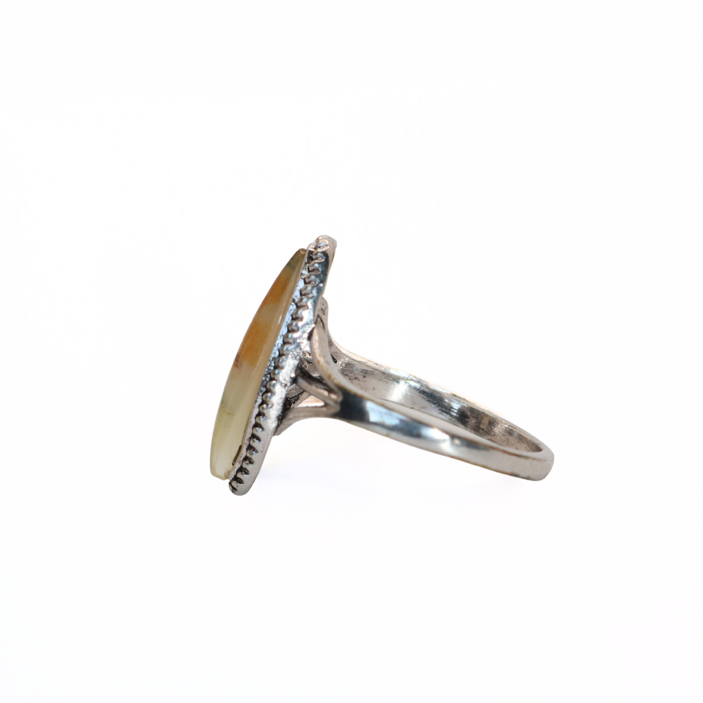 Vintage Silver Tone Marquise Jasper Style Stone Ring