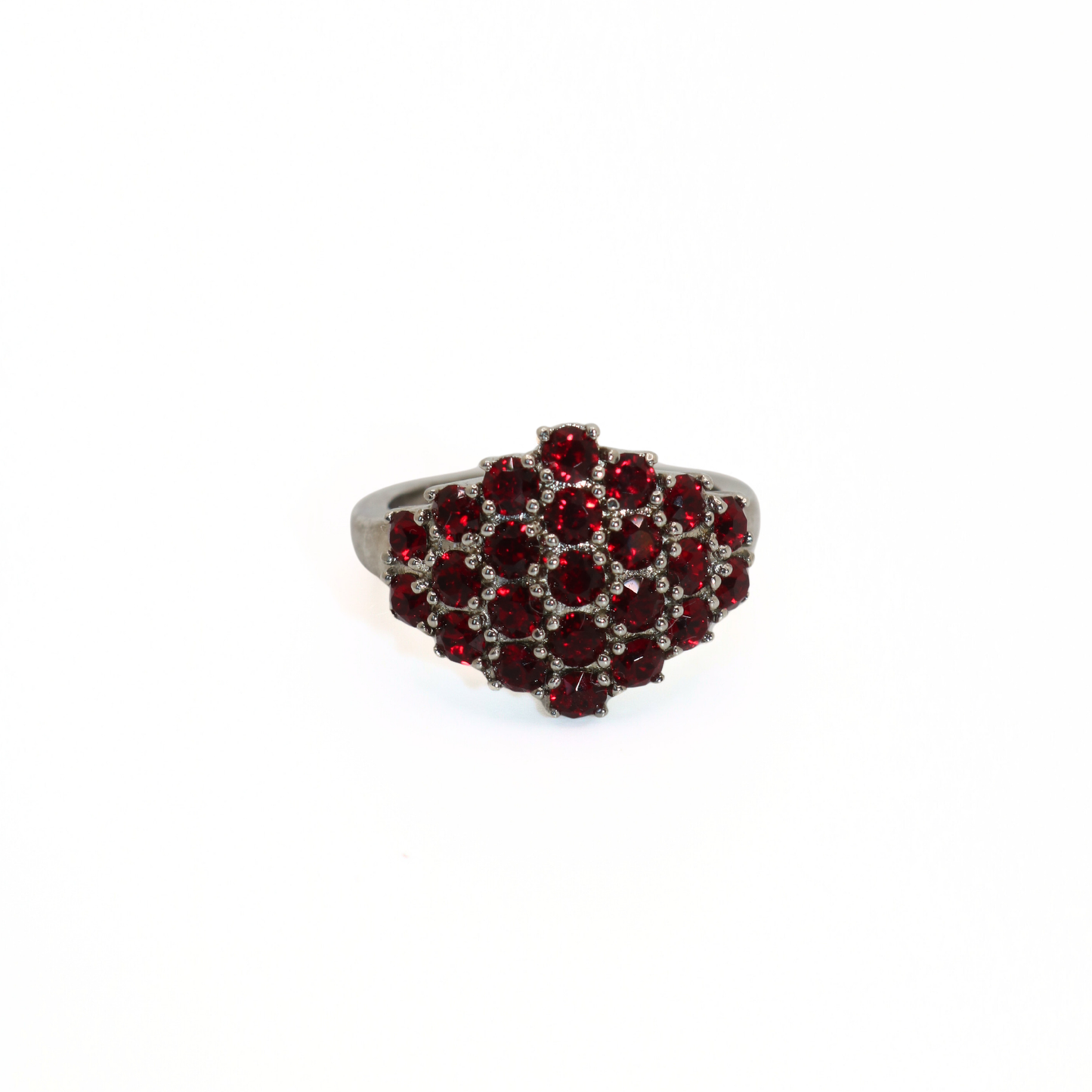 Vintage Copper Gunmetal Deep Red Crystal Cluster Ring