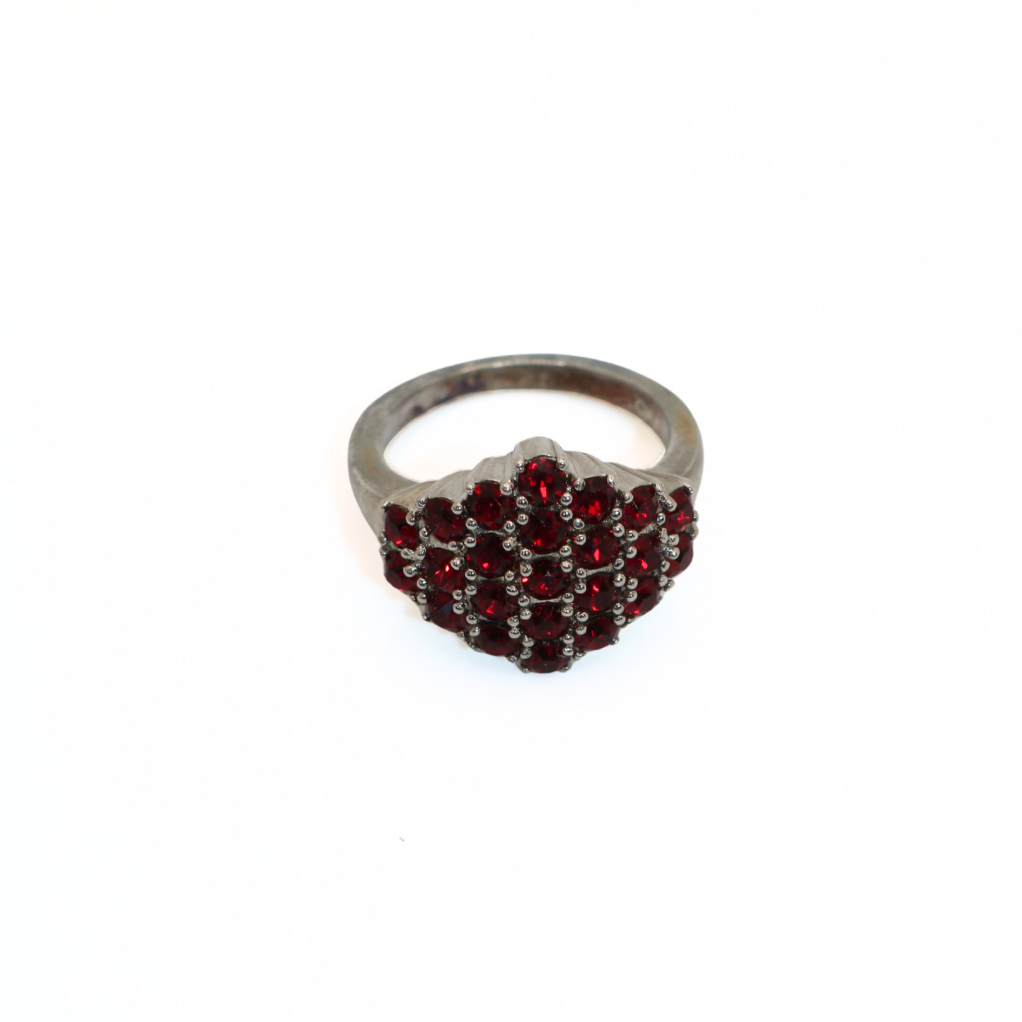 Vintage Copper Gunmetal Deep Red Crystal Cluster Ring