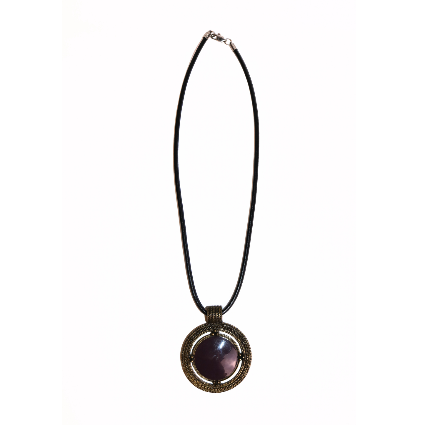 Vintage Bronze-Tone Purple Stone Medallion Necklace