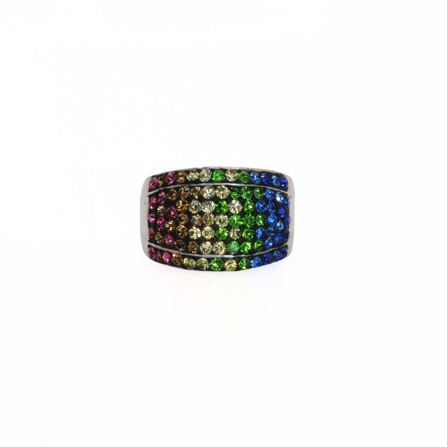 Vintage Silver Tone Rainbow Crystal Pavé Band Ring