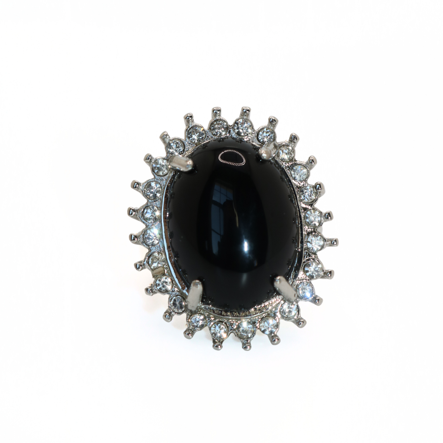 Vintage 316L Stainless Steel Black Onyx Style Halo Cocktail Ring