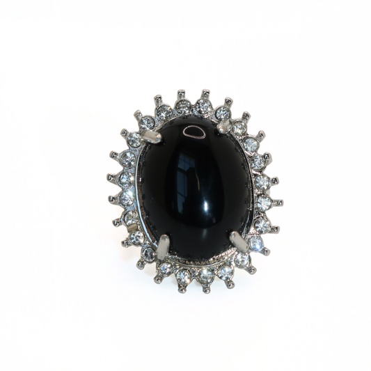 Vintage 316L Stainless Steel Black Onyx Style Halo Cocktail Ring