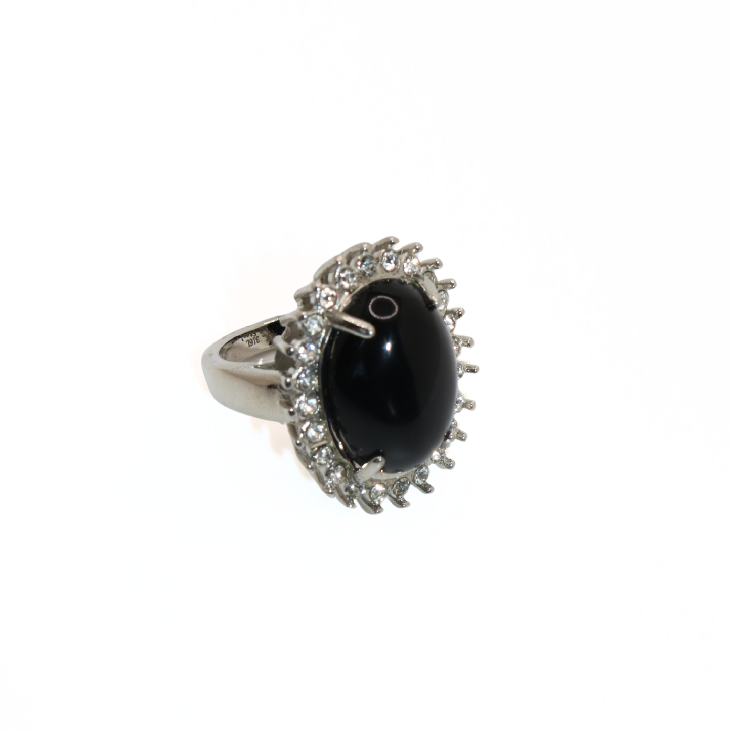 Vintage 316L Stainless Steel Black Onyx Style Halo Cocktail Ring