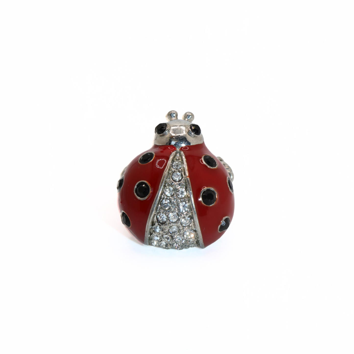 Vintage Silver Tone Adjustable Enamel Ladybug Statement Ring