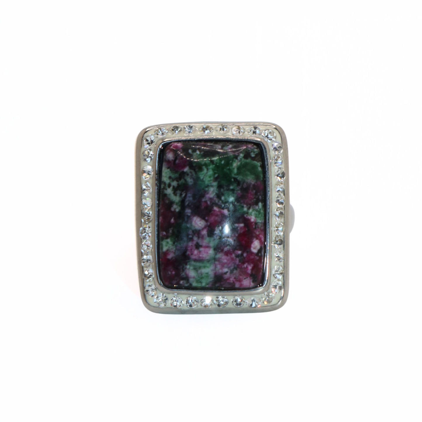 Vintage 316L Stainless Steel Ruby Zoisite Square Halo Ring