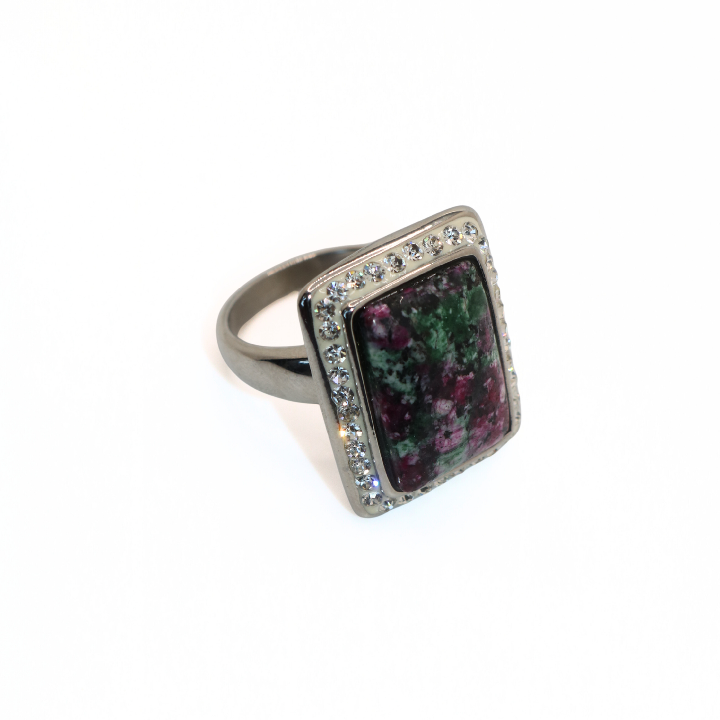 Vintage 316L Stainless Steel Ruby Zoisite Square Halo Ring