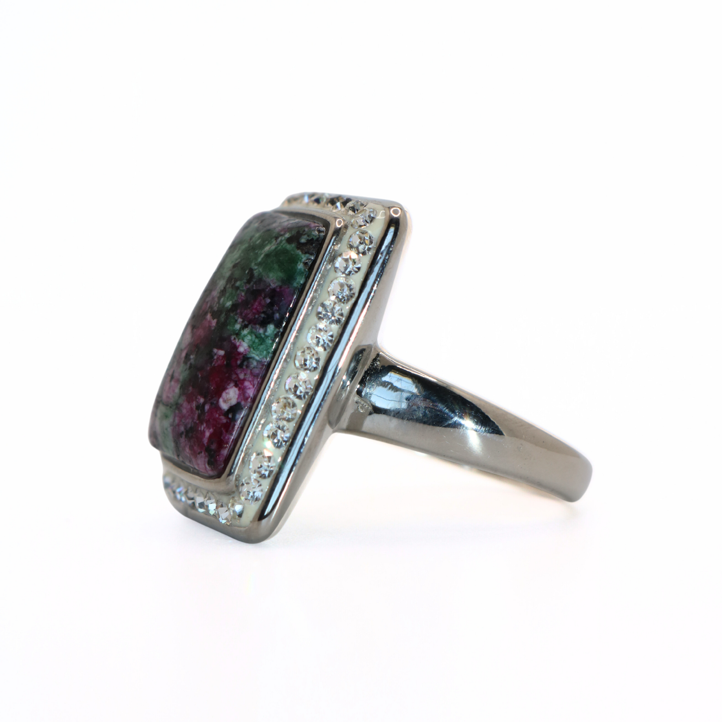 Vintage 316L Stainless Steel Ruby Zoisite Square Halo Ring