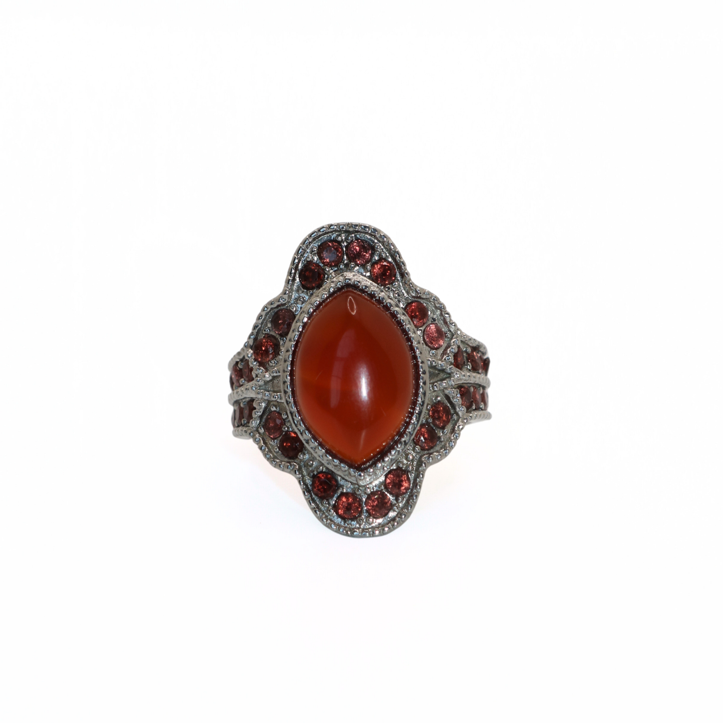 Vintage Silver Tone Carnelian Style Marquise Cocktail Ring