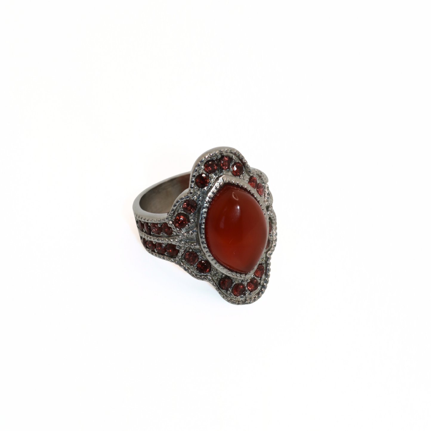 Vintage Silver Tone Carnelian Style Marquise Cocktail Ring