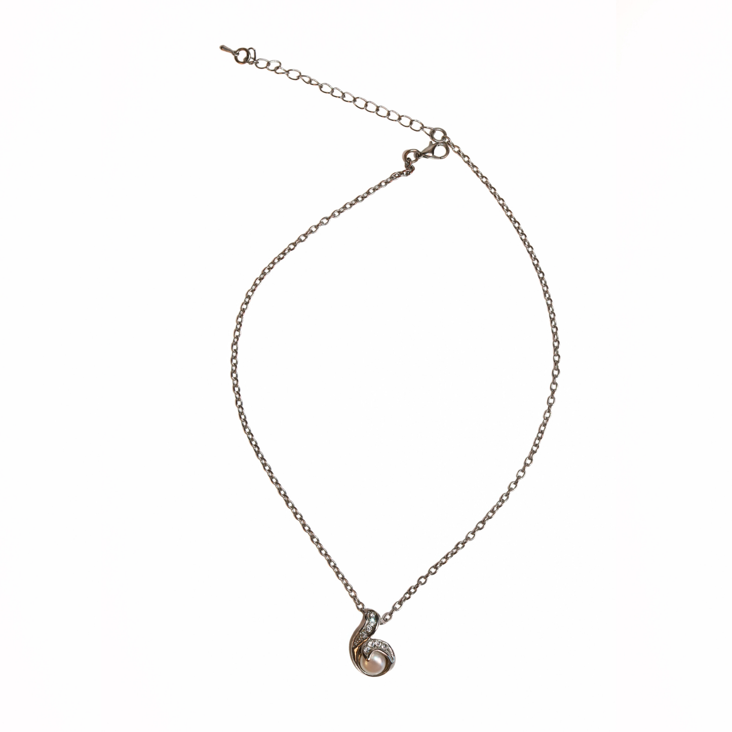 Avon Silver-Tone Chain with Rhinestone & Faux Pearl Pendant