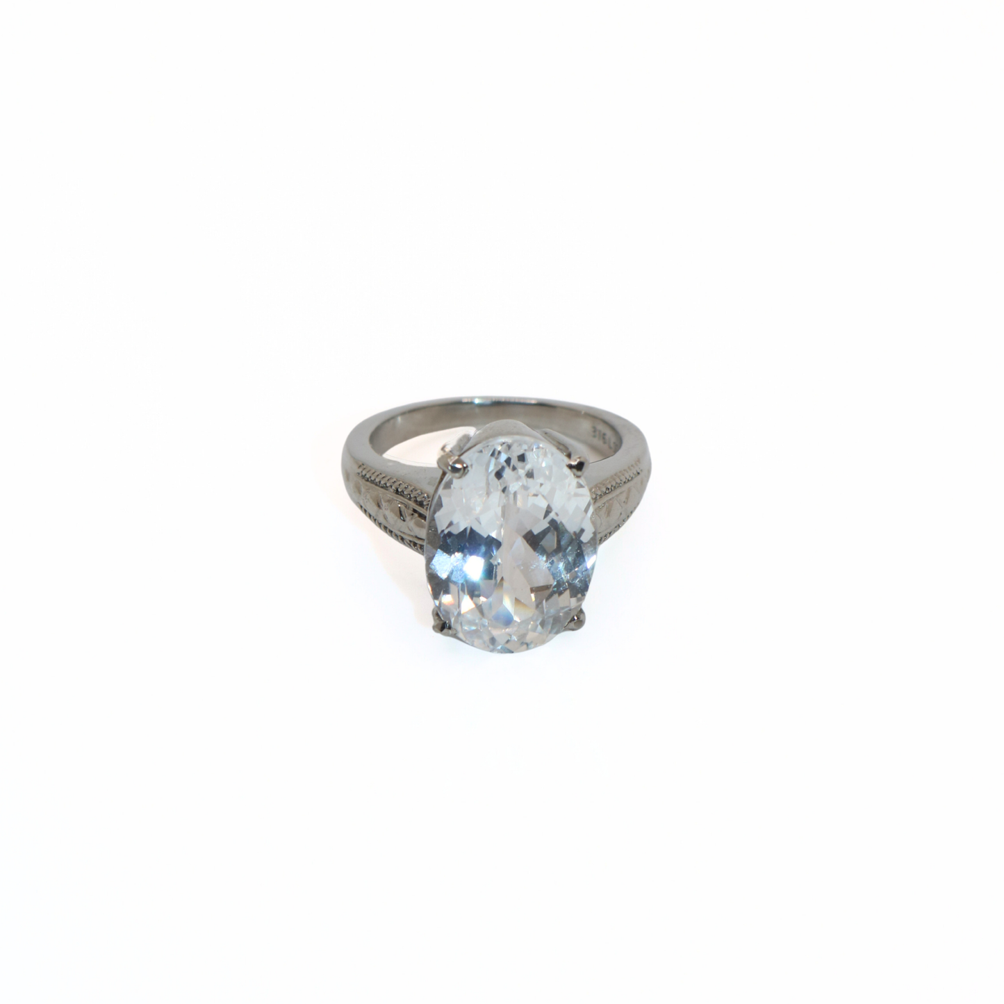 Vintage 316L Stainless Steel Oversized CZ Solitaire Ring