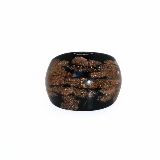 Vintage Black & Gold Glitter Dome Glass Ring