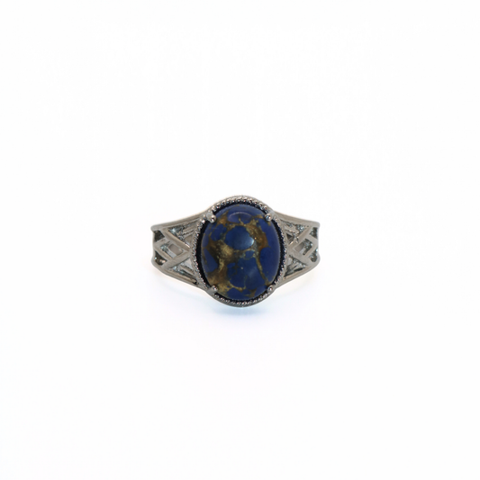 Vintage 316L Stainless Steel Blue Impression Jasper Statement Ring
