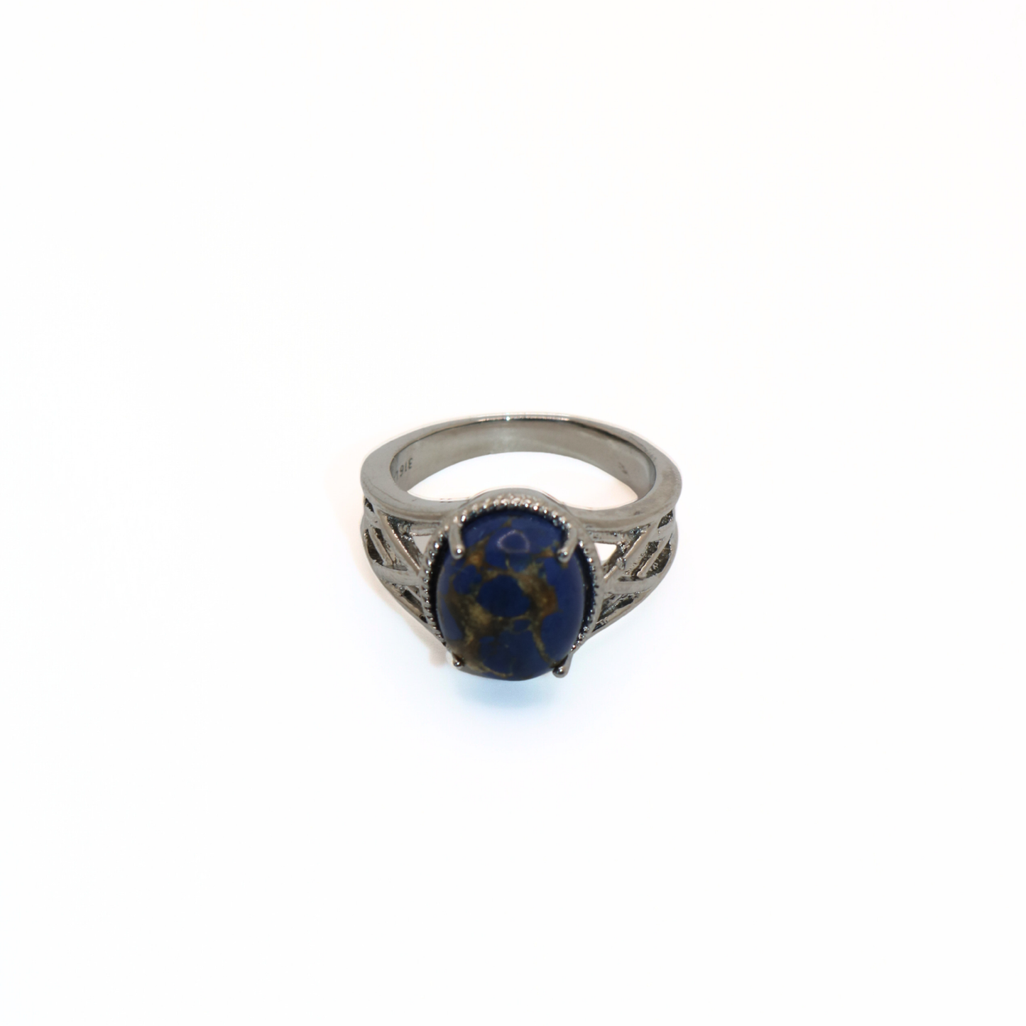 Vintage 316L Stainless Steel Blue Impression Jasper Statement Ring