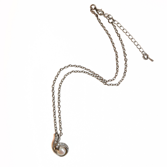 Avon Silver-Tone Chain with Rhinestone & Faux Pearl Pendant