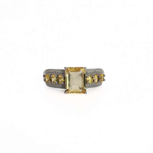 Vintage 316L Stainless Steel Citrine Style Emerald-Cut Cocktail Ring