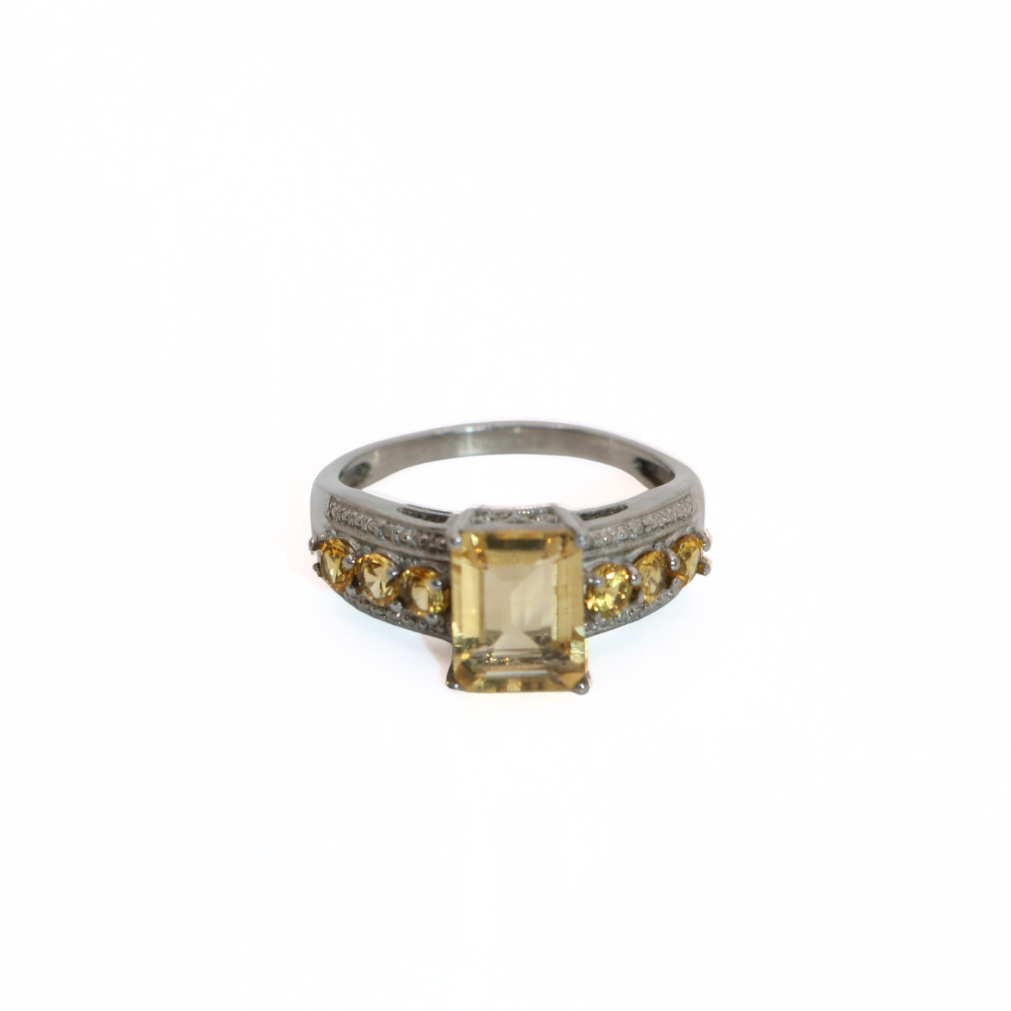 Vintage 316L Stainless Steel Citrine Style Emerald-Cut Cocktail Ring