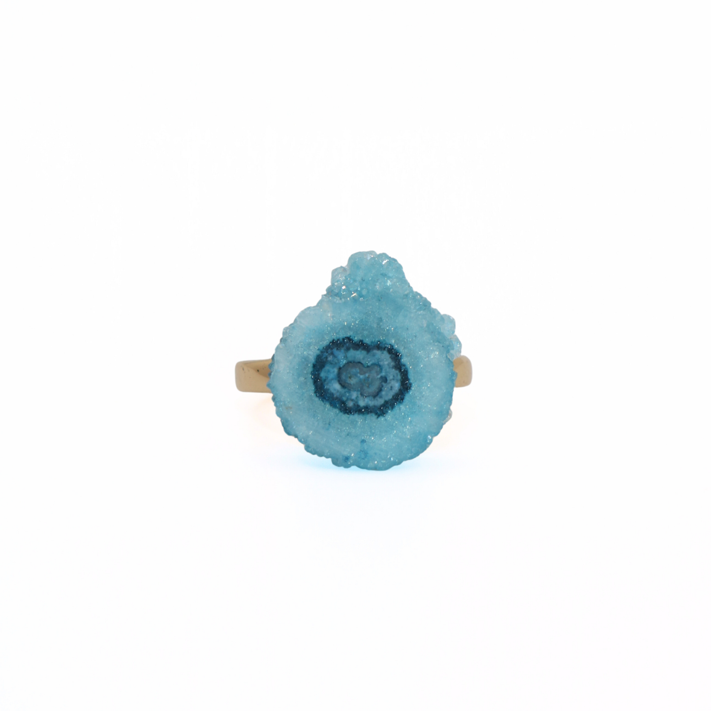 Vintage Gold Tone Blue Druzy Geode Slice Statement Ring