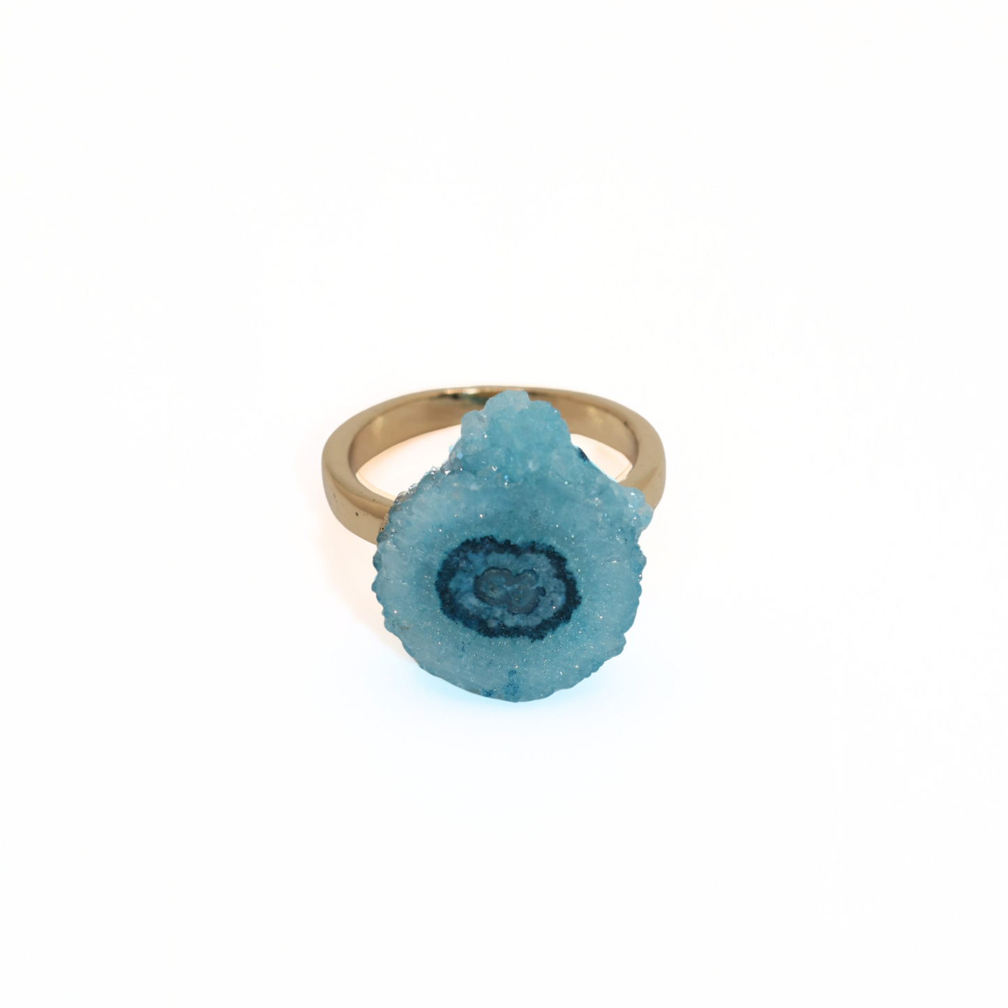 Vintage Gold Tone Blue Druzy Geode Slice Statement Ring