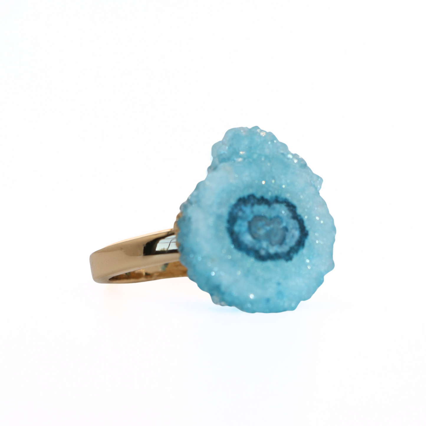 Vintage Gold Tone Blue Druzy Geode Slice Statement Ring