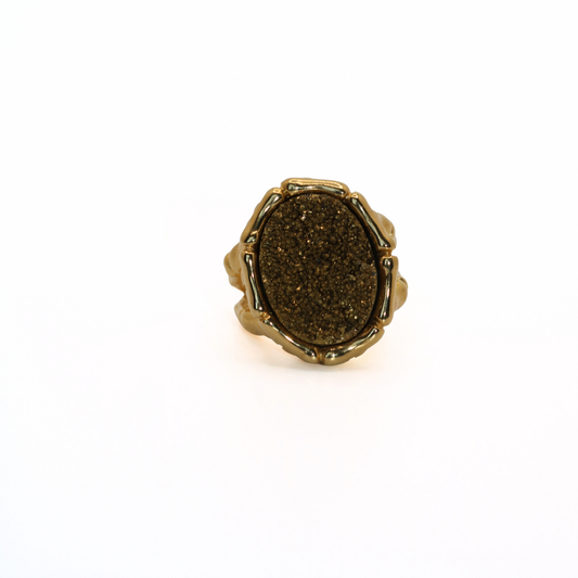 Vintage 316L Stainless Steel Bronze Druzy Statement Ring