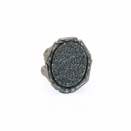 Vintage 316L Stainless Steel Black Druzy Ring