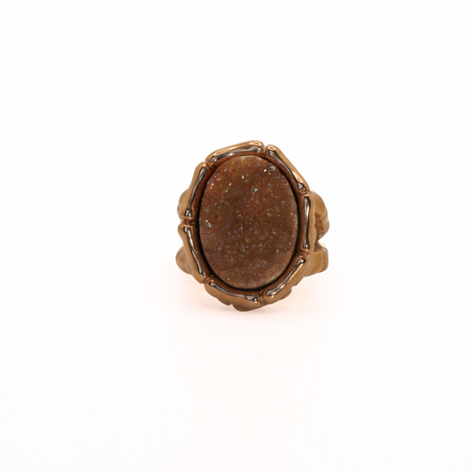 Vintage 316L Stainless Steel Bronze Gold Druzy Ring