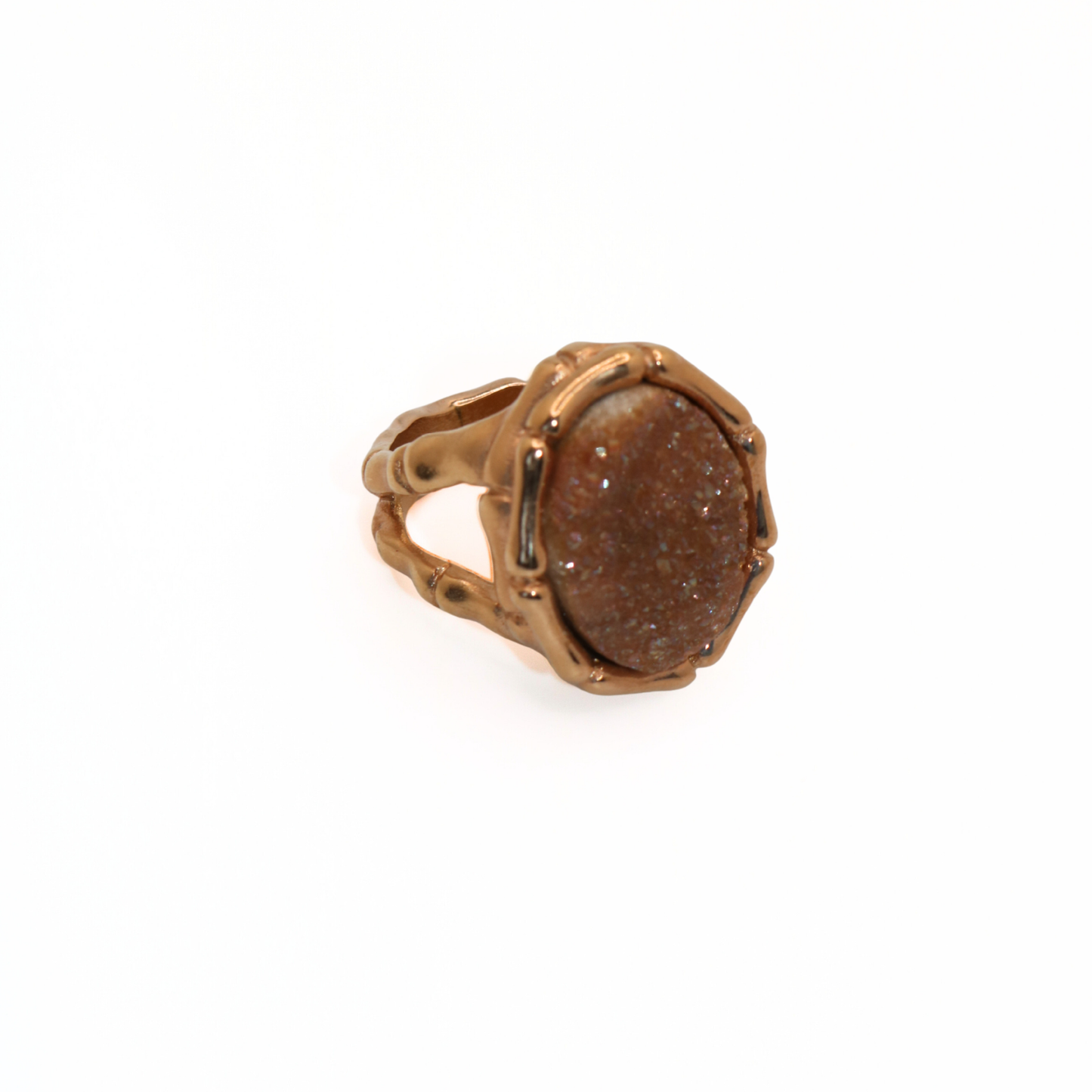 Vintage 316L Stainless Steel Bronze Gold Druzy Ring