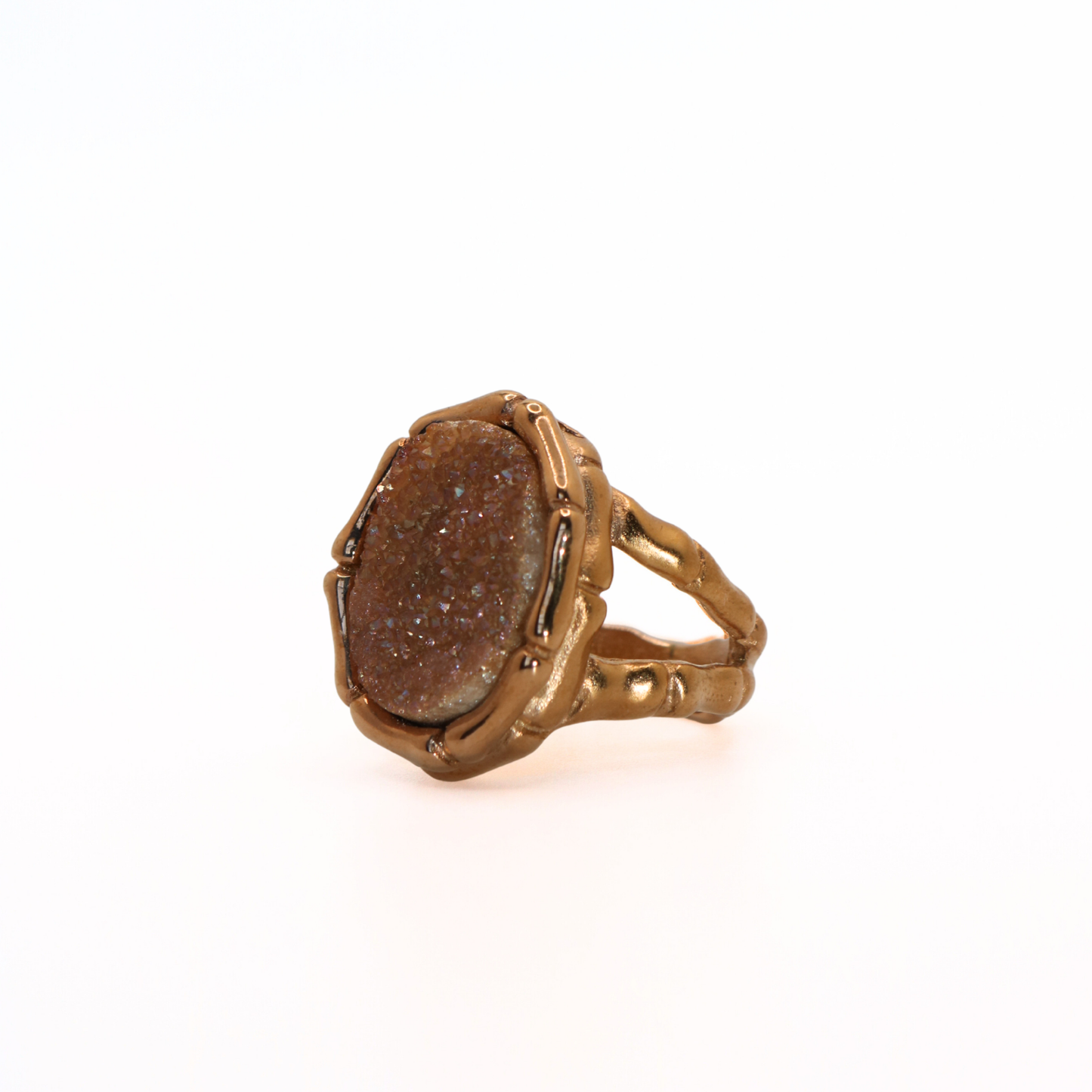 Vintage 316L Stainless Steel Bronze Gold Druzy Ring
