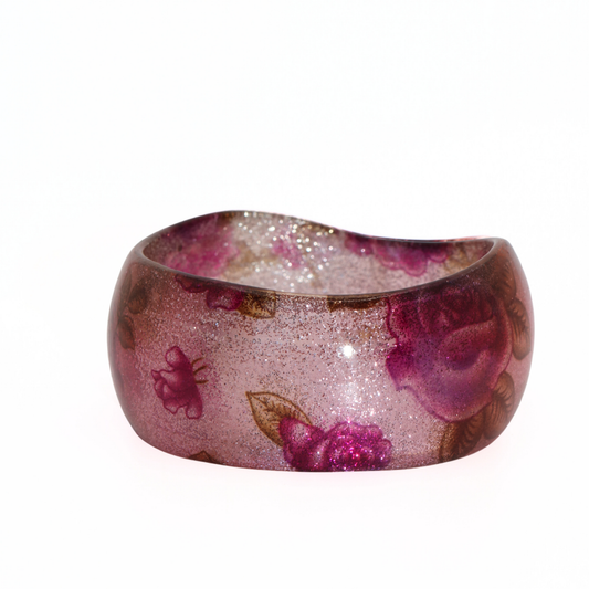 Vintage Floral Resin Glitter Bangle