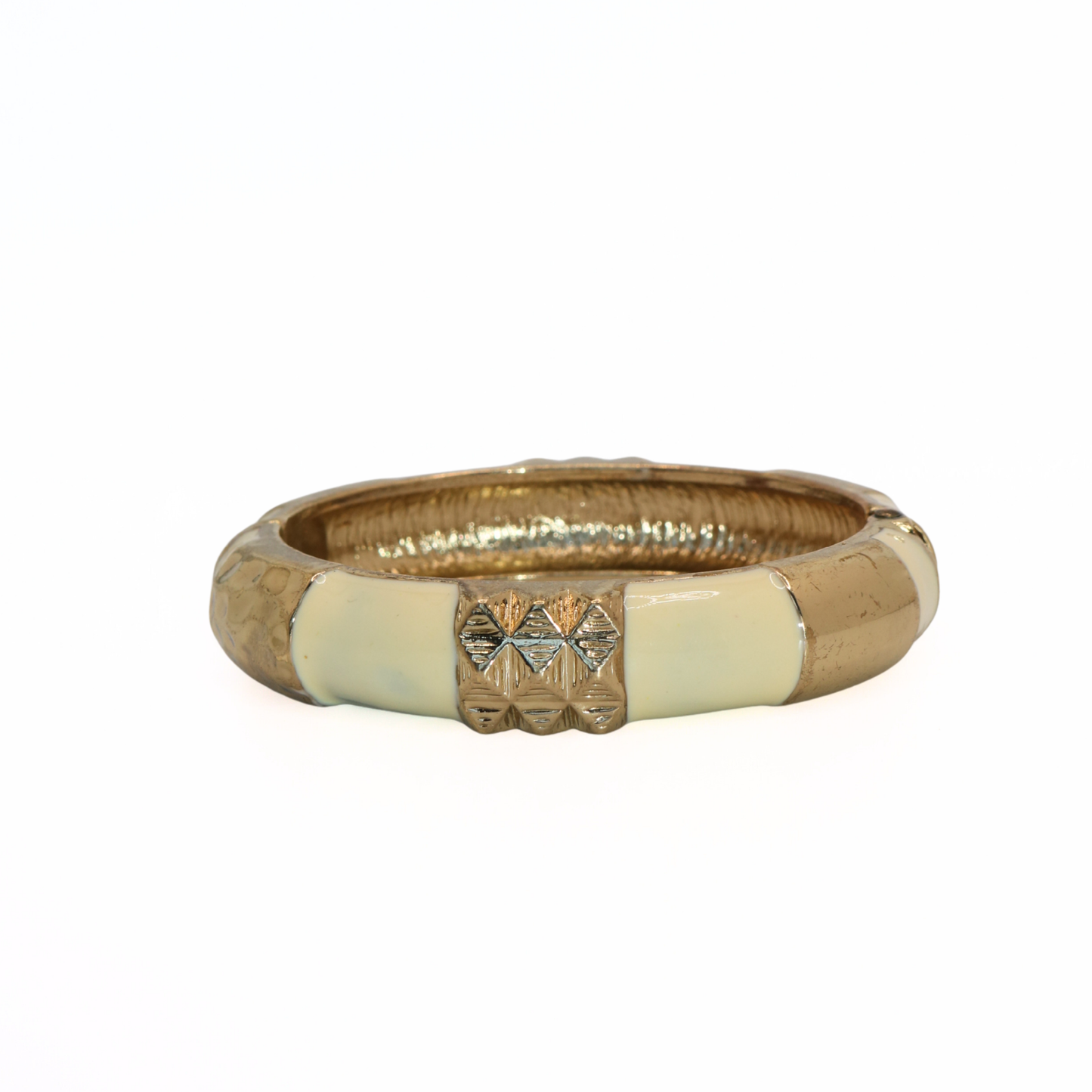 Vintage Gold Tone Cream Enamel Studded Bangle