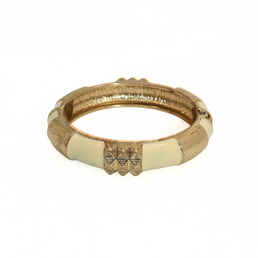 Vintage Gold Tone Cream Enamel Studded Bangle