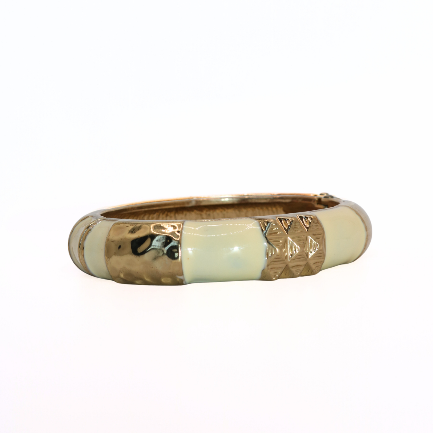 Vintage Gold Tone Cream Enamel Studded Bangle