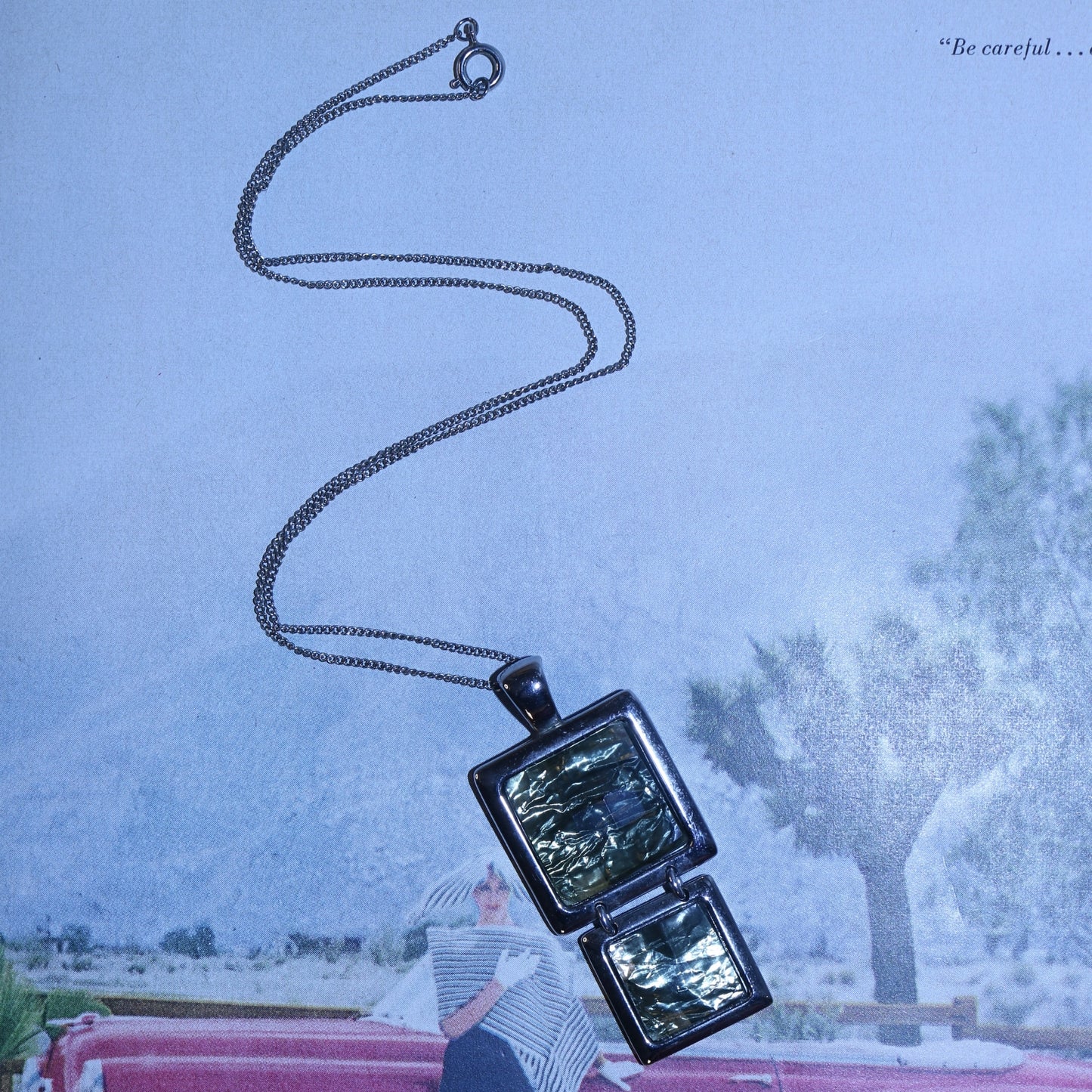 Vintage Green Enamel Starburst Pendant Necklace