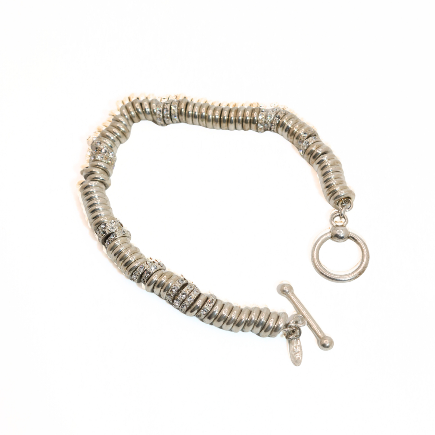 Vintage Silver Tone Rhinestone Rondelle Bracelet