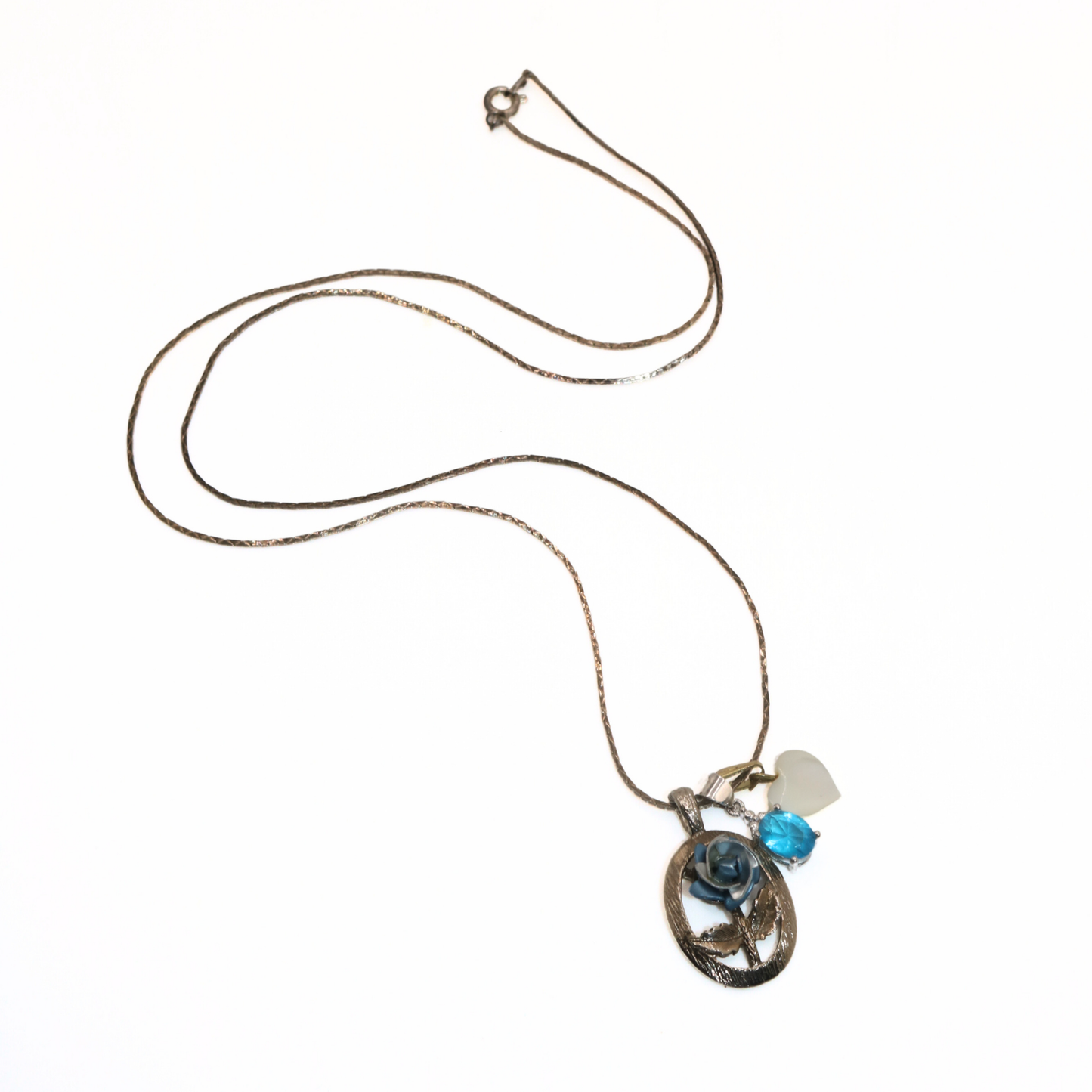 Vintage Reworked Blue Rose Charm Cluster Necklace