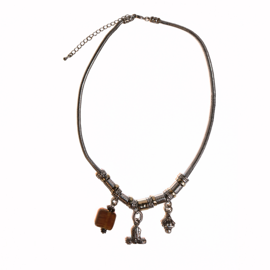 Silver-Tone Snake Chain Necklace with Three Charm Dangles