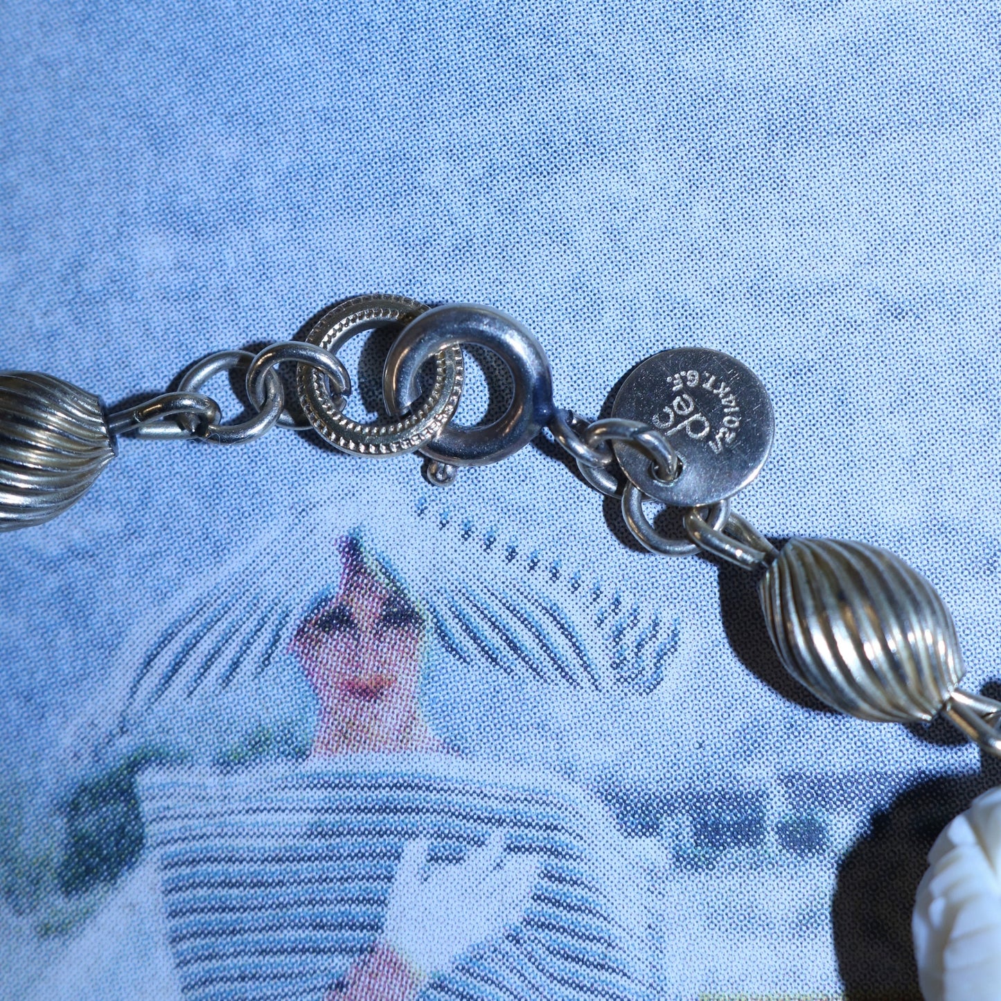 Vintage Gold Filled Bracelet with White Carved Flower Charms