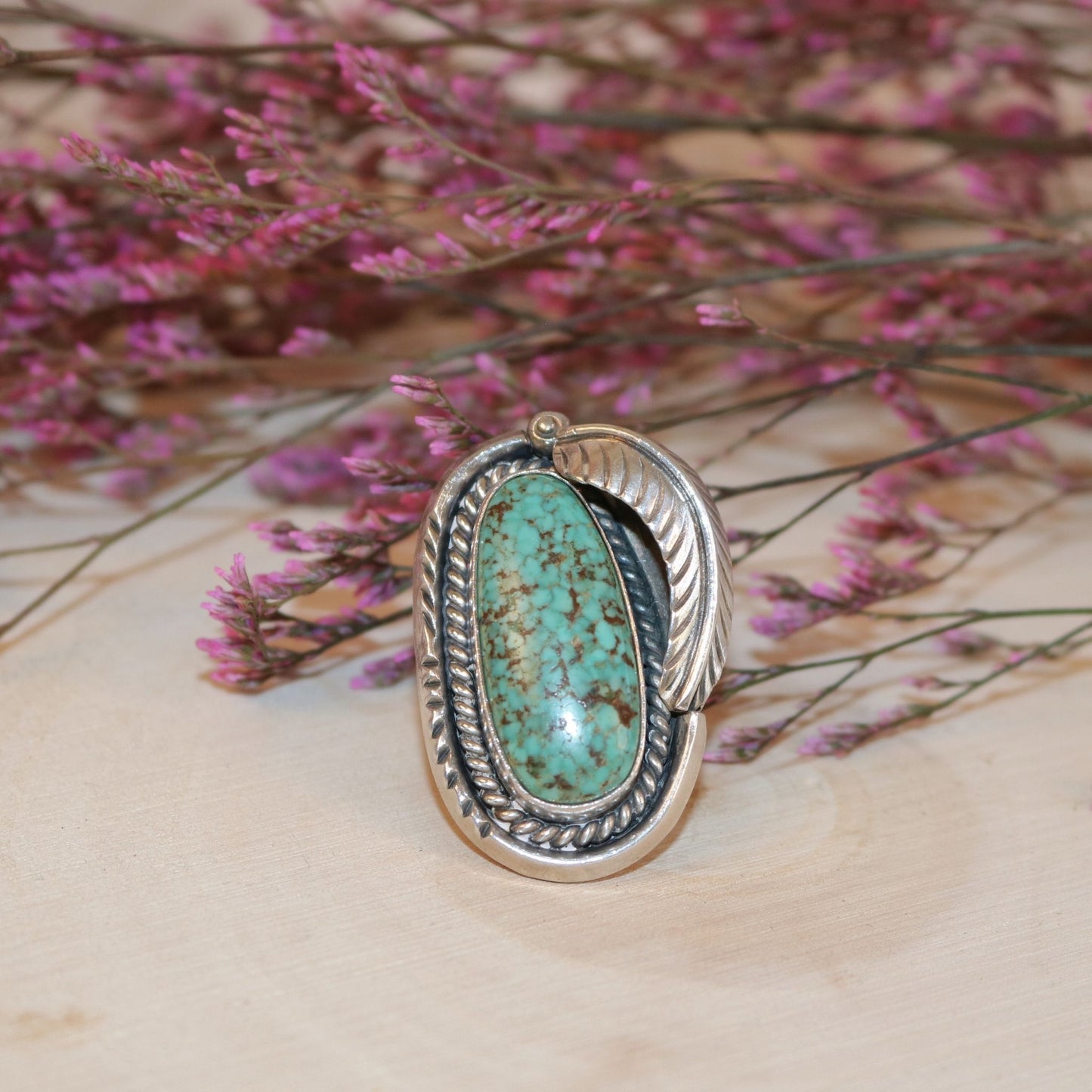 Vintage Sterling Silver Navajo-Style Ring with Turquoise Cabochon