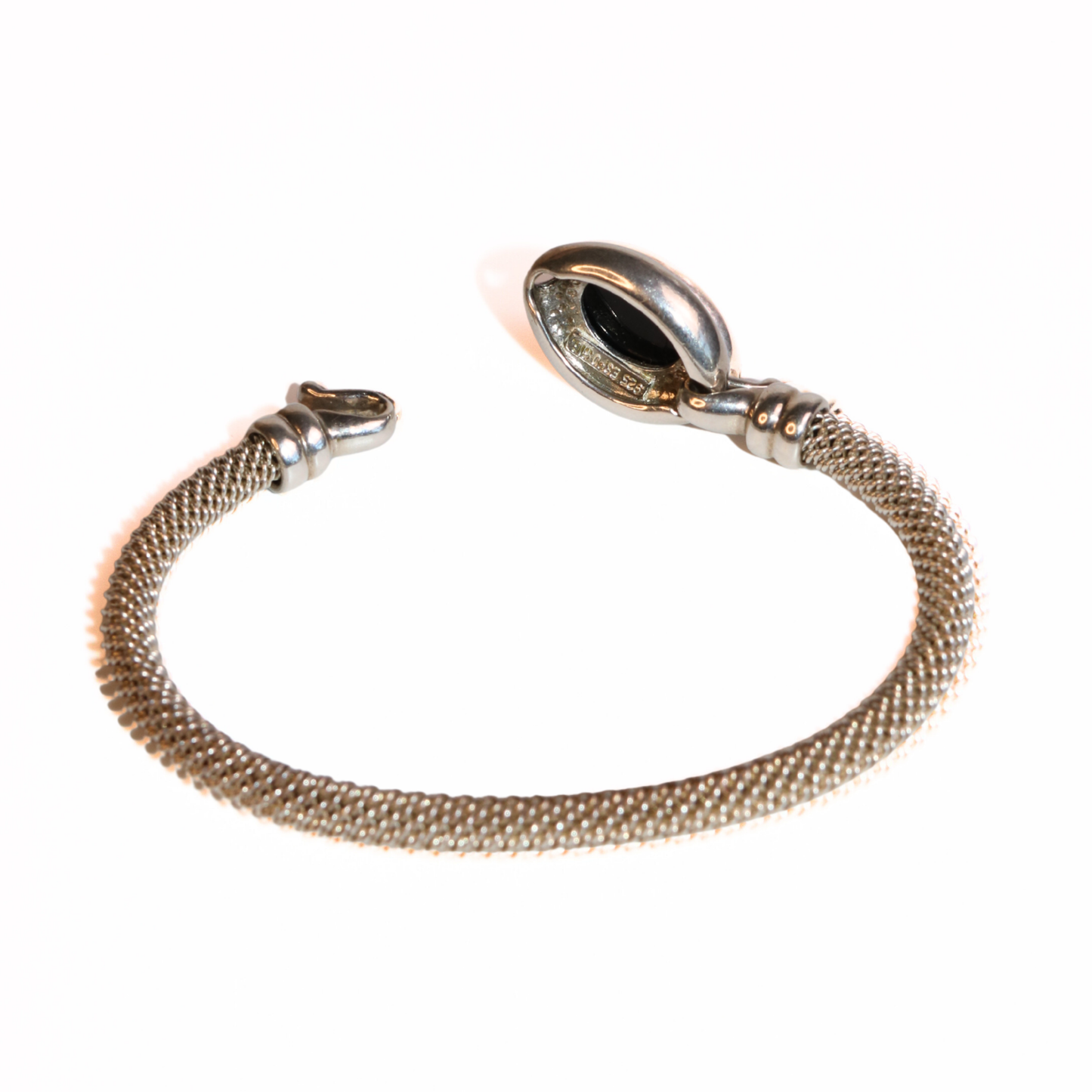 Esposis Sterling Silver Mesh Bracelet with Onyx Cabochon